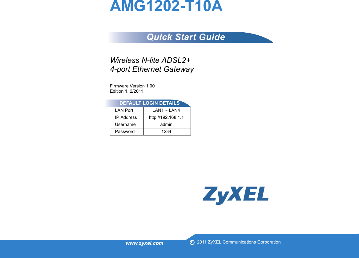 Zyxel Communications Network Card Amg1202 T10A Users Manual