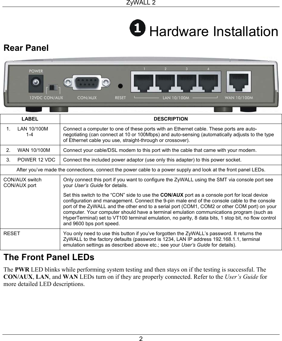 Page 3 of 10 - Zyxel Zyxel-Zyxel-Zywall-2-Users-Manual- This Is The Pag  For Word To FrameMaker Conversion Zyxel-zyxel-zywall-2-users-manual