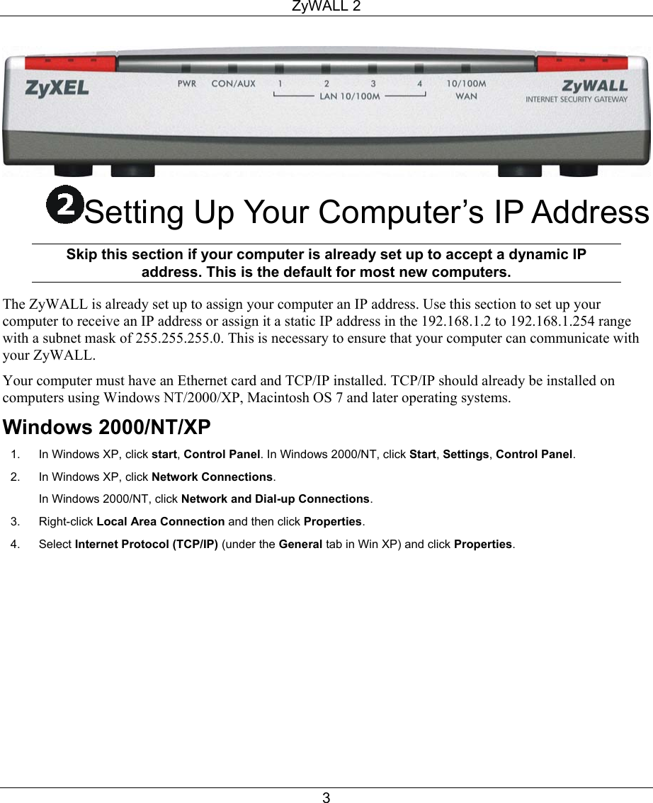 Page 4 of 10 - Zyxel Zyxel-Zyxel-Zywall-2-Users-Manual- This Is The Pag  For Word To FrameMaker Conversion Zyxel-zyxel-zywall-2-users-manual