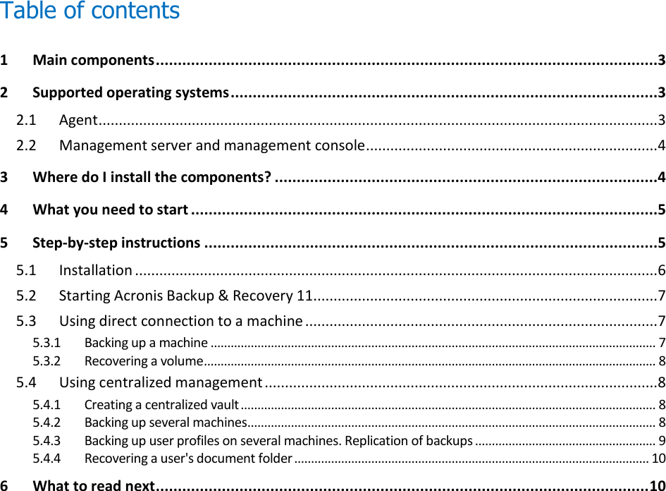 Page 2 of 10 - Acronis Backup & Recovery 11 Advanced Editions Server - 11.0 Quick Start Guide ABR11AS Qsg En-US