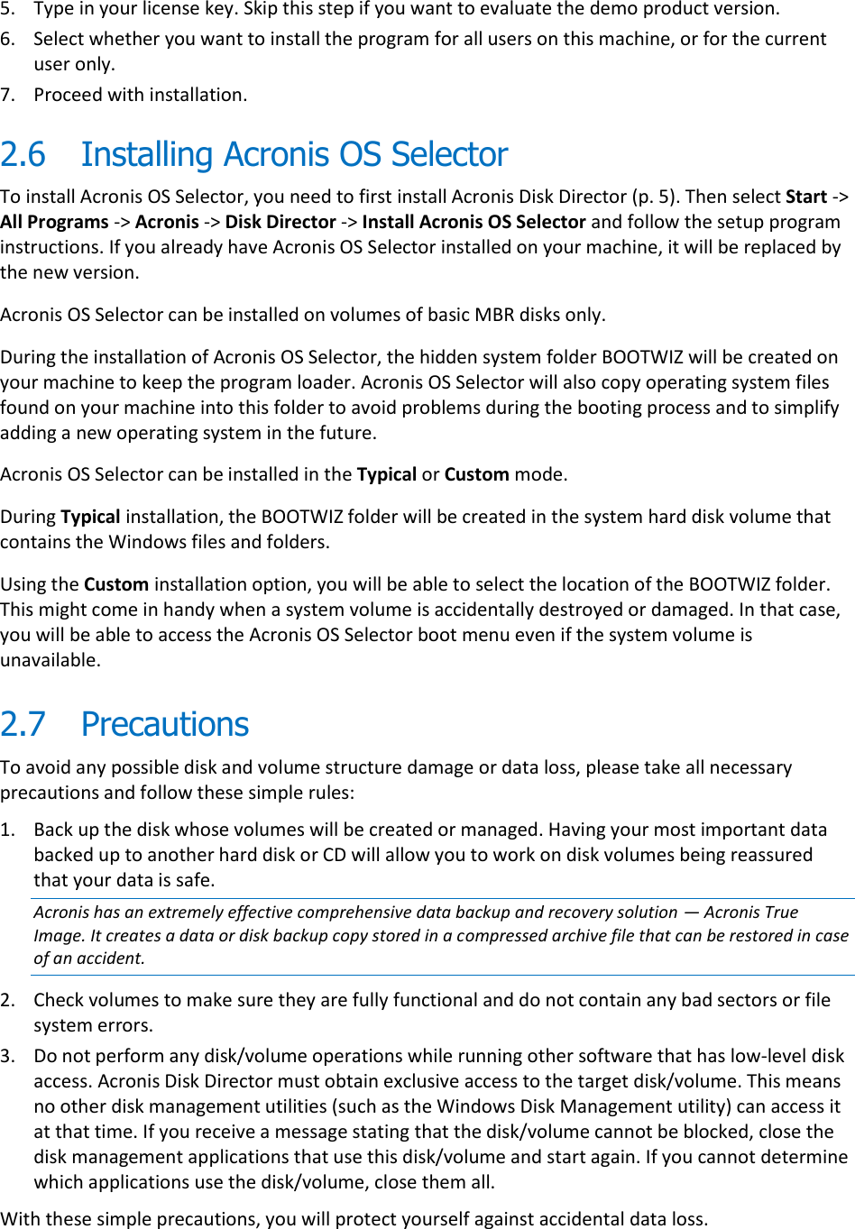 Page 6 of 8 - Acronis Acronis® Disk Director® 11 Home Quick Start Guide Director - 11.0 ADD11H Qsg En-US