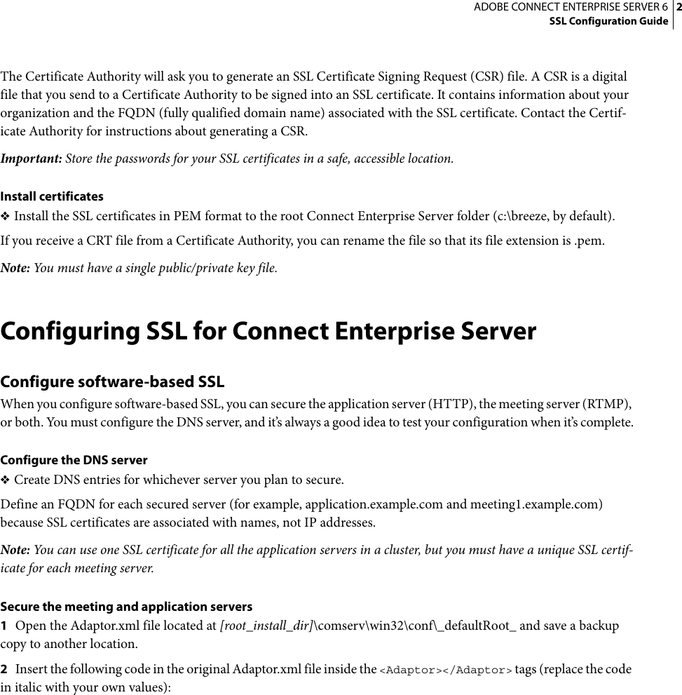 Page 5 of 12 - Adobe Connect Enterprise Server 6 SSL Configuration Guide Entreprise - 6.0 En
