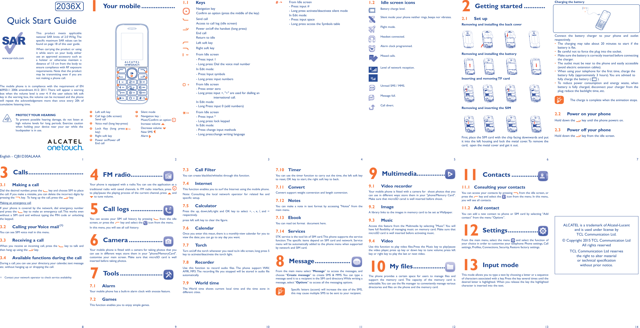 Page 1 of 2 - Alcatel  2036X - Quick Start Guide QG EN