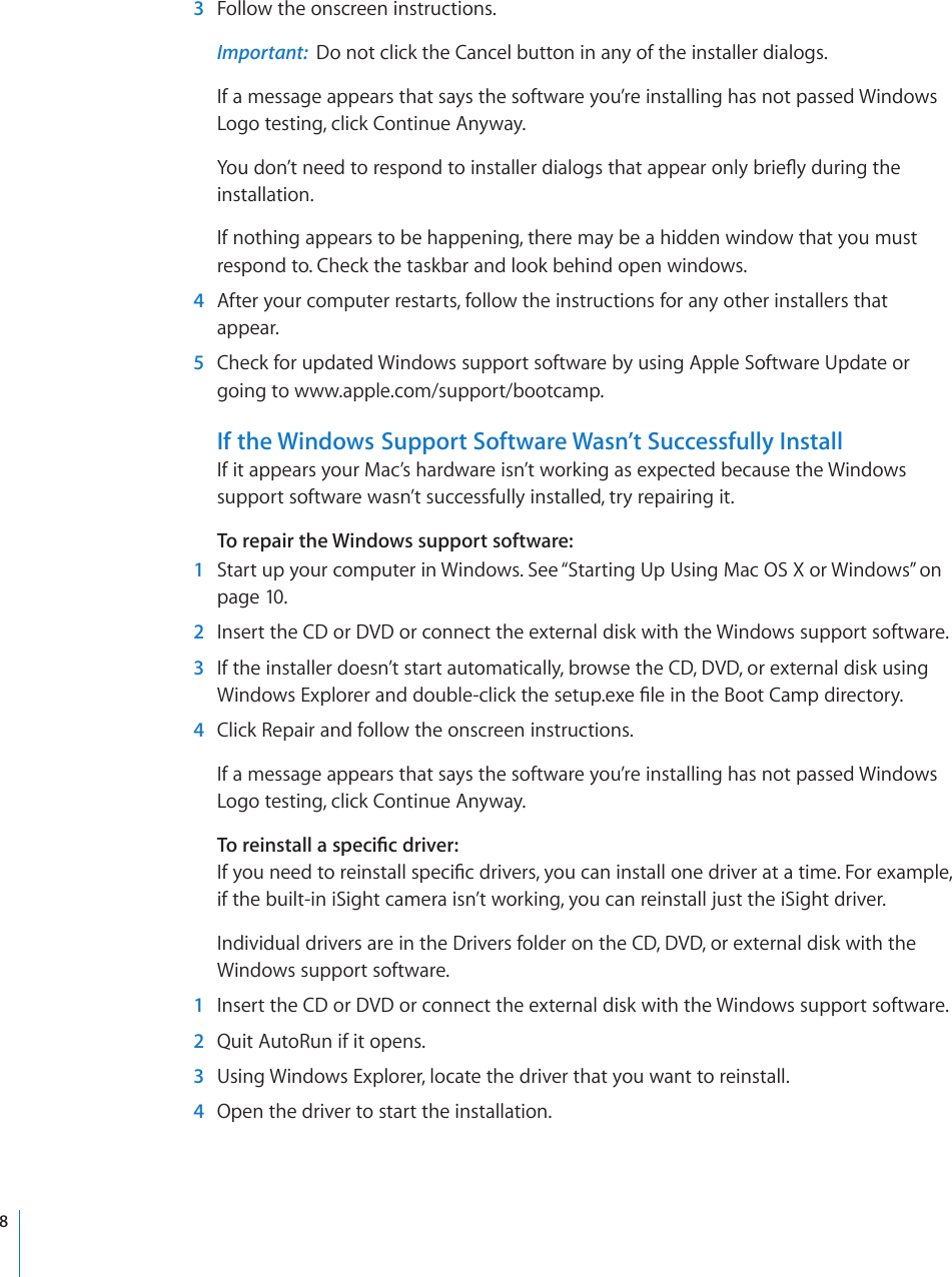 Page 8 of 12 - Apple Boot Camp Installation And Setup Guide - Macbook Air (Late 2010) & Install-Setup Late2010