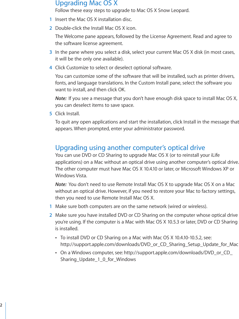 Page 2 of 7 - Apple  Mac OS X - 10.6 Snow Leopard Installation And Setup Guide Install En