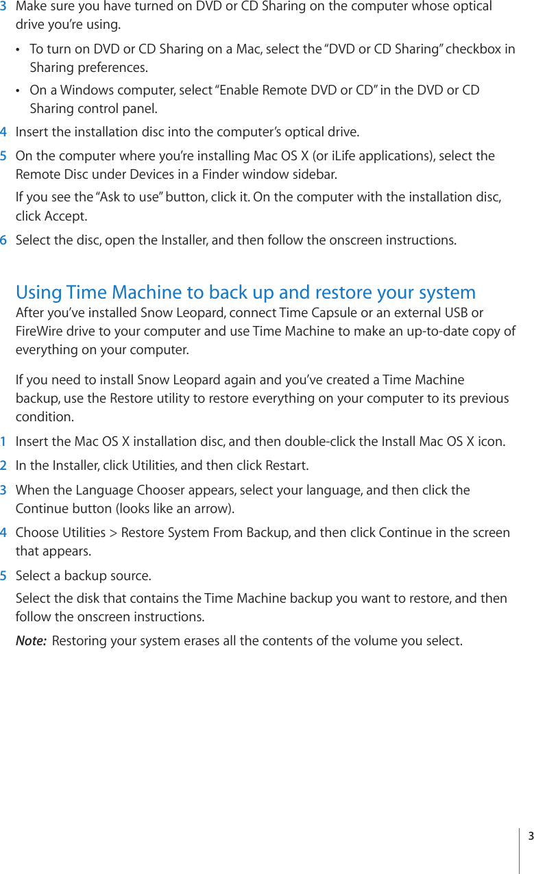 Page 3 of 7 - Apple  Mac OS X - 10.6 Snow Leopard Installation And Setup Guide Install En