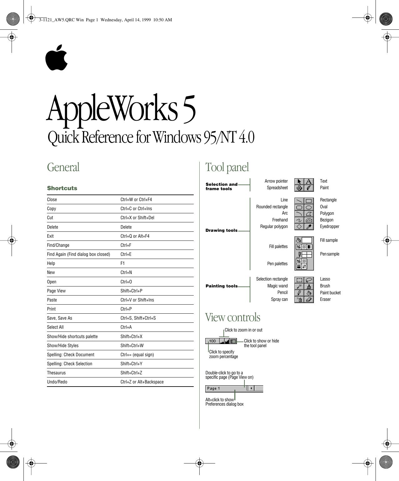 Page 1 of 4 - Apple AppleWorks 5 Quick Reference Works - Windows 95 NT 4.0 Appleworks5WIN Ref