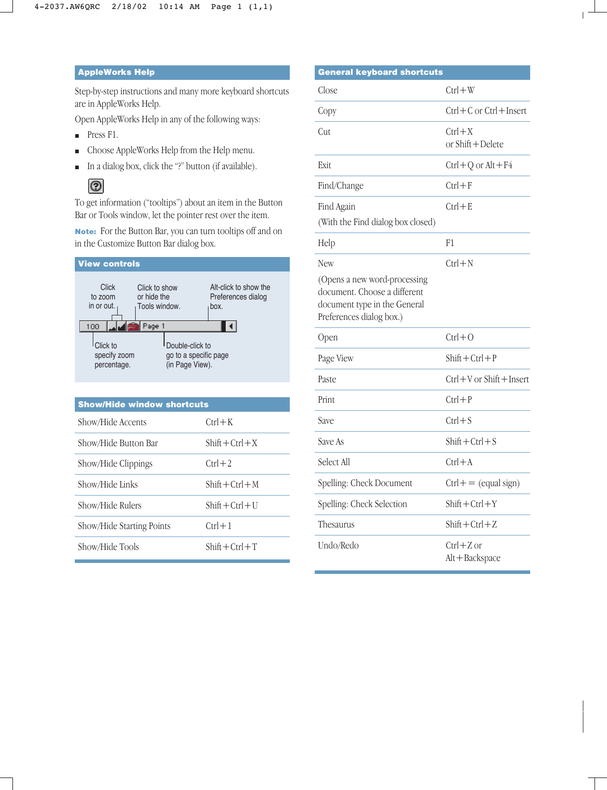 Page 2 of 6 - Apple AppleWorks 6 For Windows Works - Quick Reference Appleworks6WIN Ref