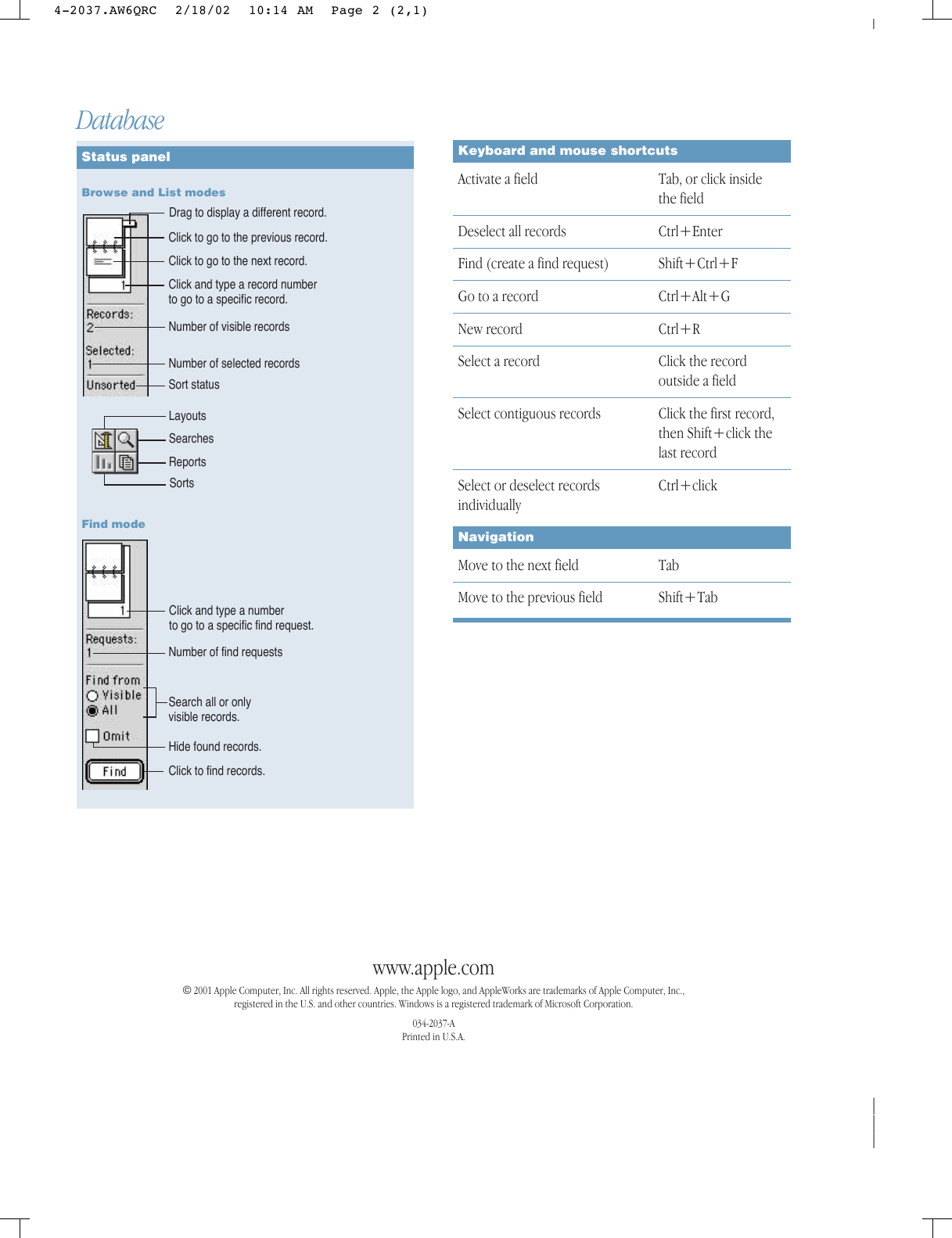 Page 6 of 6 - Apple AppleWorks 6 For Windows Works - Quick Reference Appleworks6WIN Ref