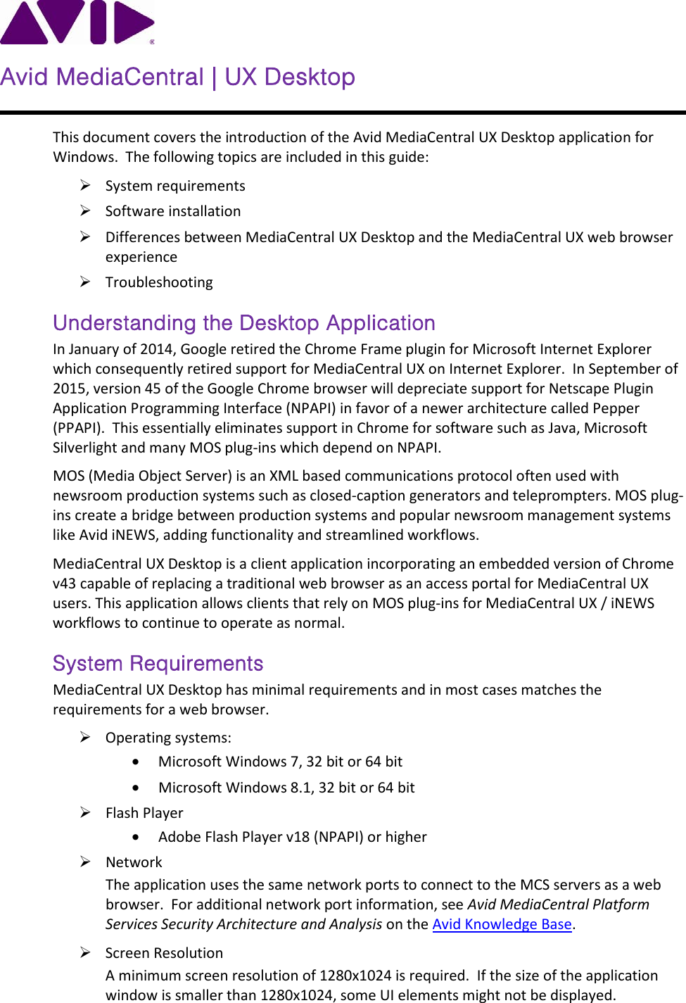 Page 1 of 10 - Avid Interplay Central Services Installation & Configuration Guide Media UX Desktop - Instruction Manual IG EN