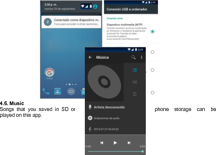 504.7. BluetoothThe phone supports Bluetooth functions, you can establish a wireless connection between thephone with other compatible devices, and data transmission, and you can establish a wirelessconnection between devices in the phone with a distance of several meters. Bluetoothconnection may be interference by obstacles, such as walls or other electronic device.