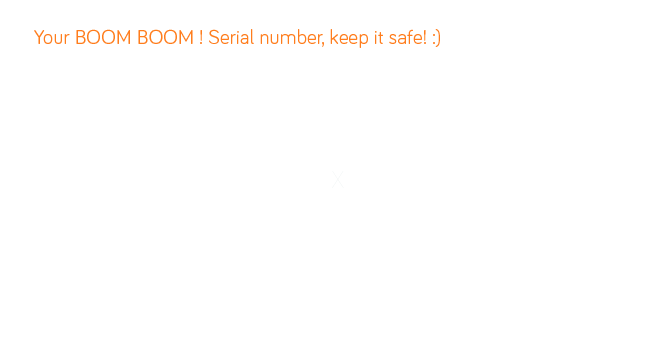 Your BOOM BOOM ! Serial number, keep it safe! :)X