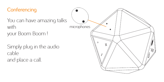 ConferencingYou can have amazing talks withyour Boom Boom !Simply plug in the audio cable and place a call.microphones