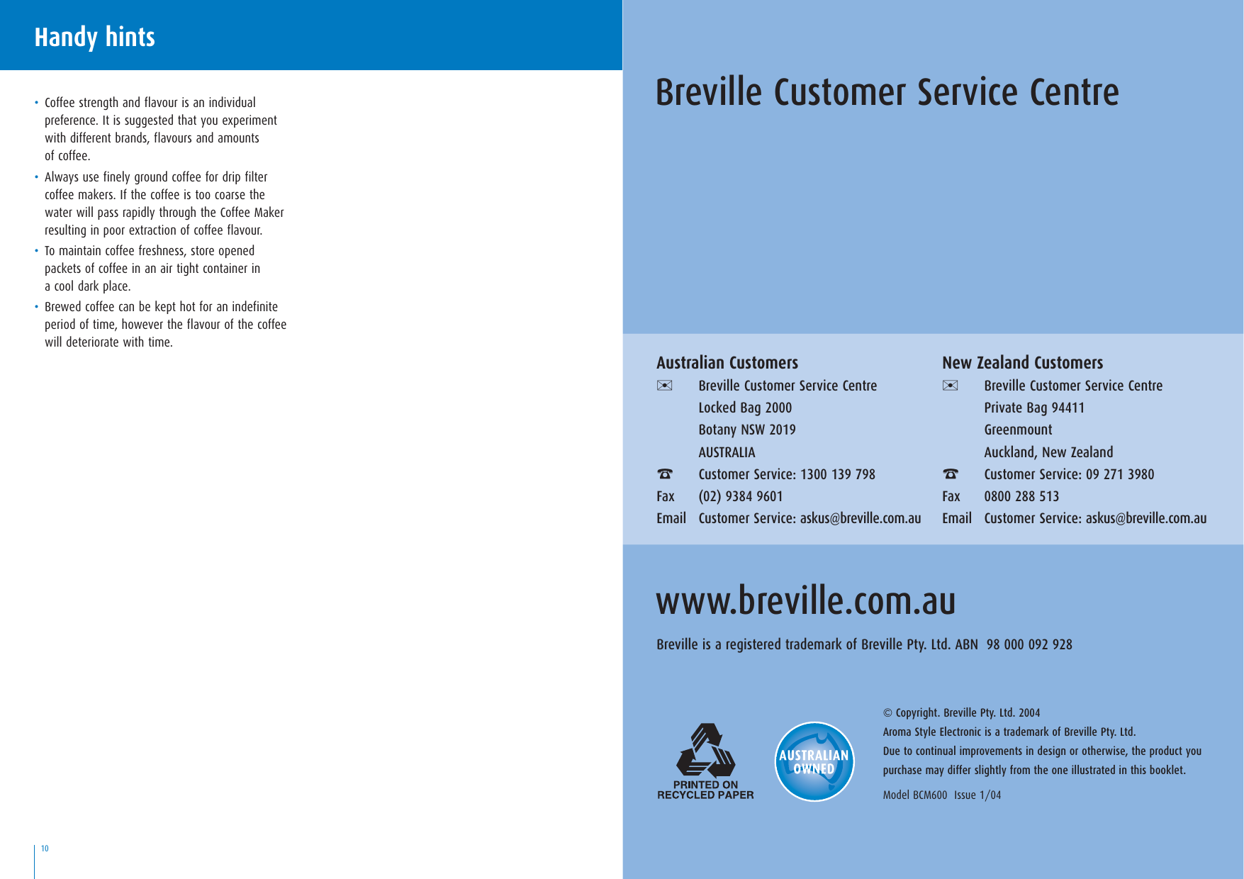 Page 6 of 9 - Breville Bcm6003 BR6240 BCM600 Book.qxp User Manual  752b9899-1dc8-4aa5-8c75-68764094ed0a