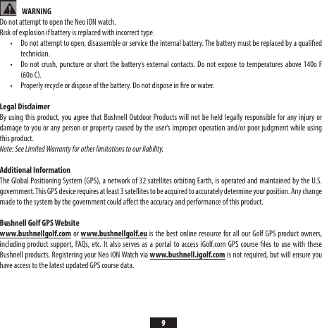 Page 10 of 12 - Bushnell  Neo Ion - Quick Start Guide Neo-i ON-QSG-EN