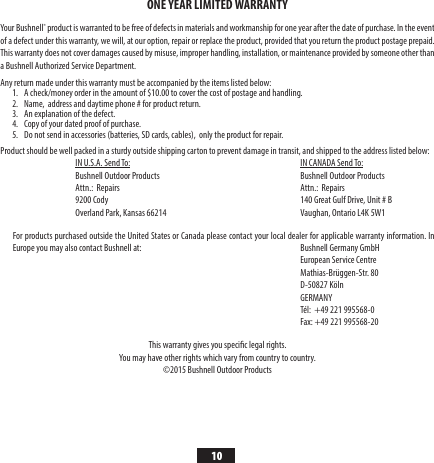 Page 11 of 12 - Bushnell  Neo Ion - Quick Start Guide Neo-i ON-QSG-EN