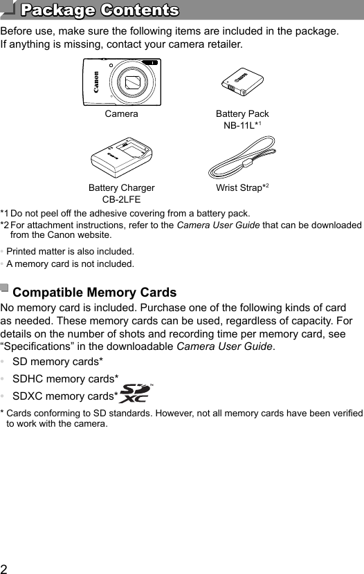 Page 2 of 11 - Canon  IXUS 190 - Getting Started QG EN