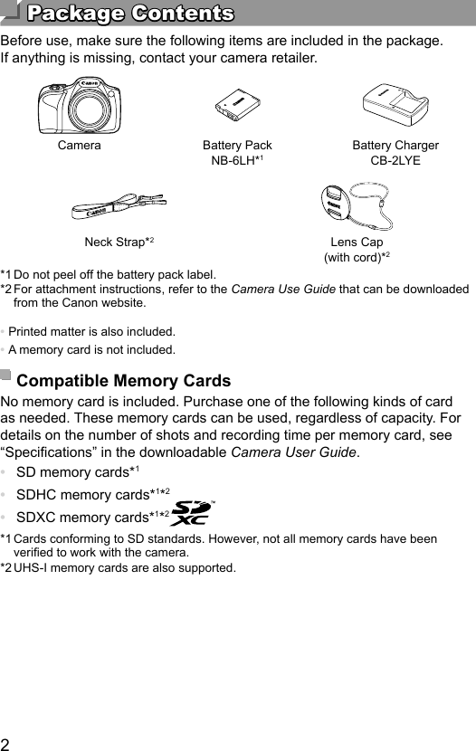 Page 2 of 11 - Canon  Power Shot SX540 HS - Getting Started PS QSG EN