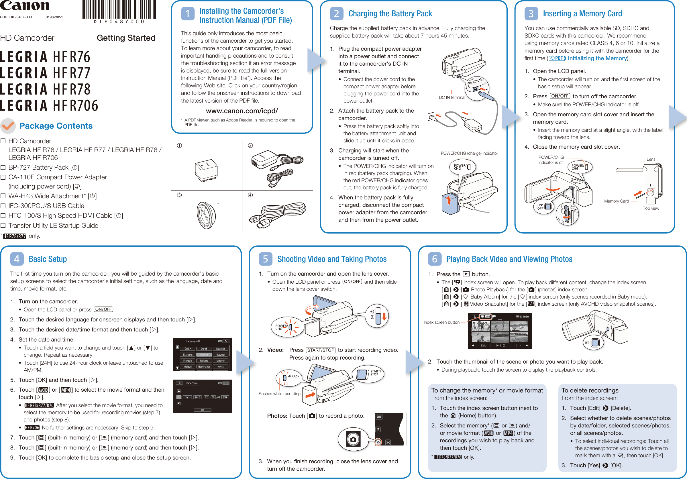 Page 1 of 2 - Canon  LEGRIA HF R77 - Quick Guide Hfr76-77-78-706-gs-en