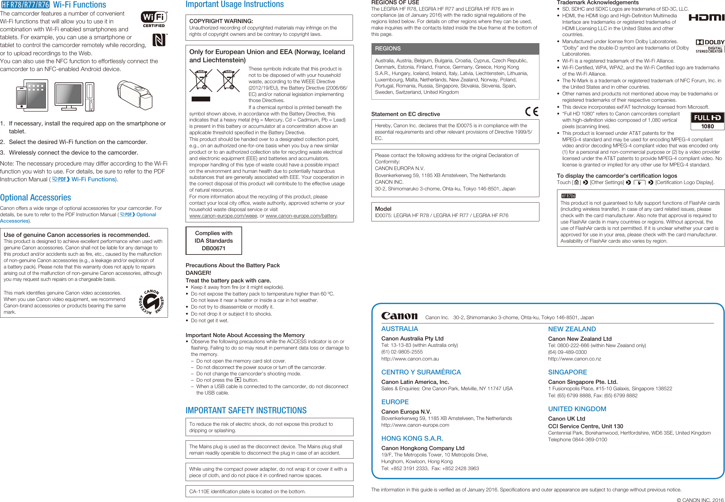 Page 2 of 2 - Canon  LEGRIA HF R77 - Quick Guide Hfr76-77-78-706-gs-en