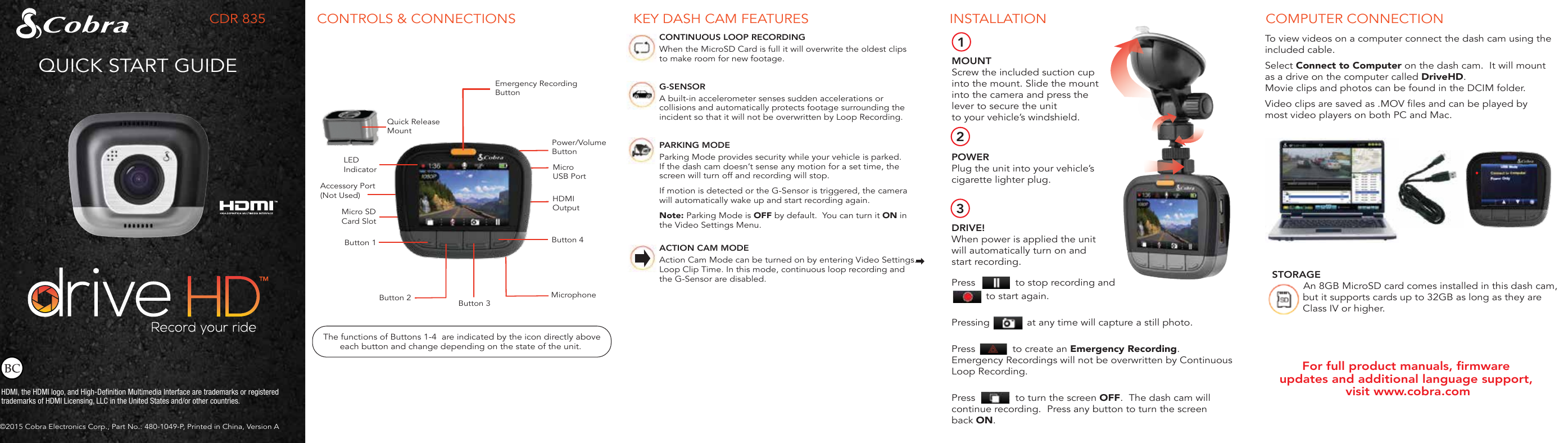 Page 1 of 1 - Cobra CDR835_QSG_ENG CDR-835 - Quick Start Guide CDR835 QSG ENG EN