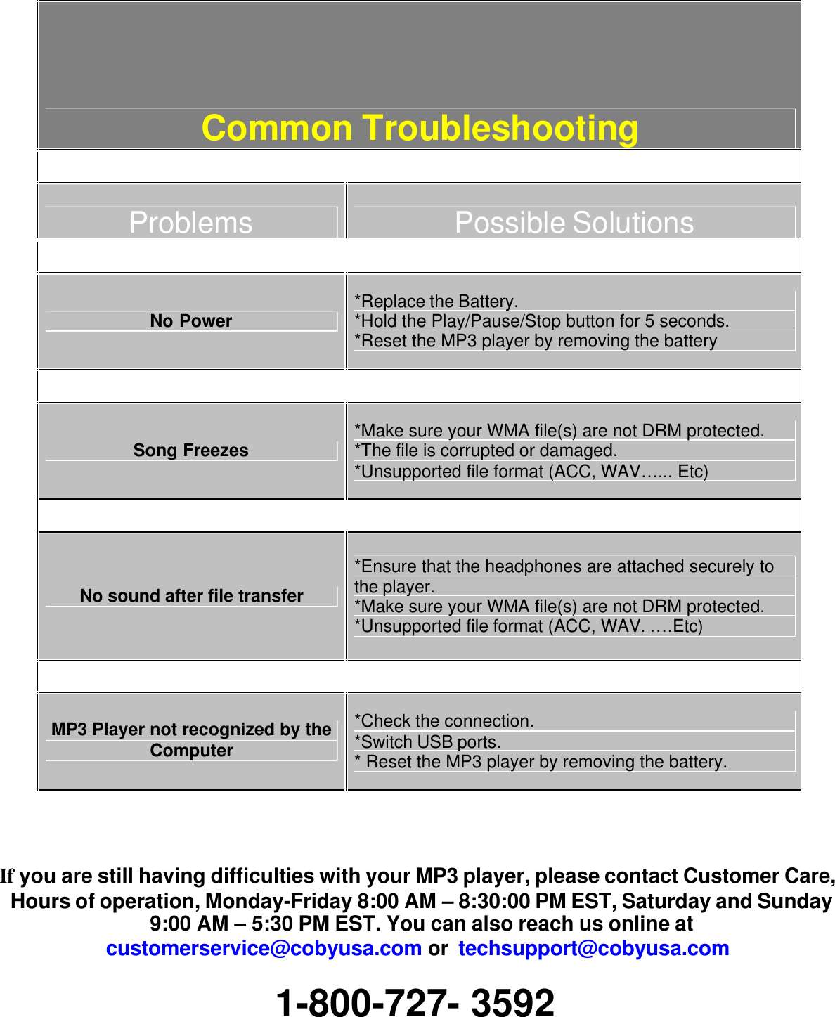 Page 10 of 10 - Coby  MP-C885 - Quick Setup Guide MPC885 SG