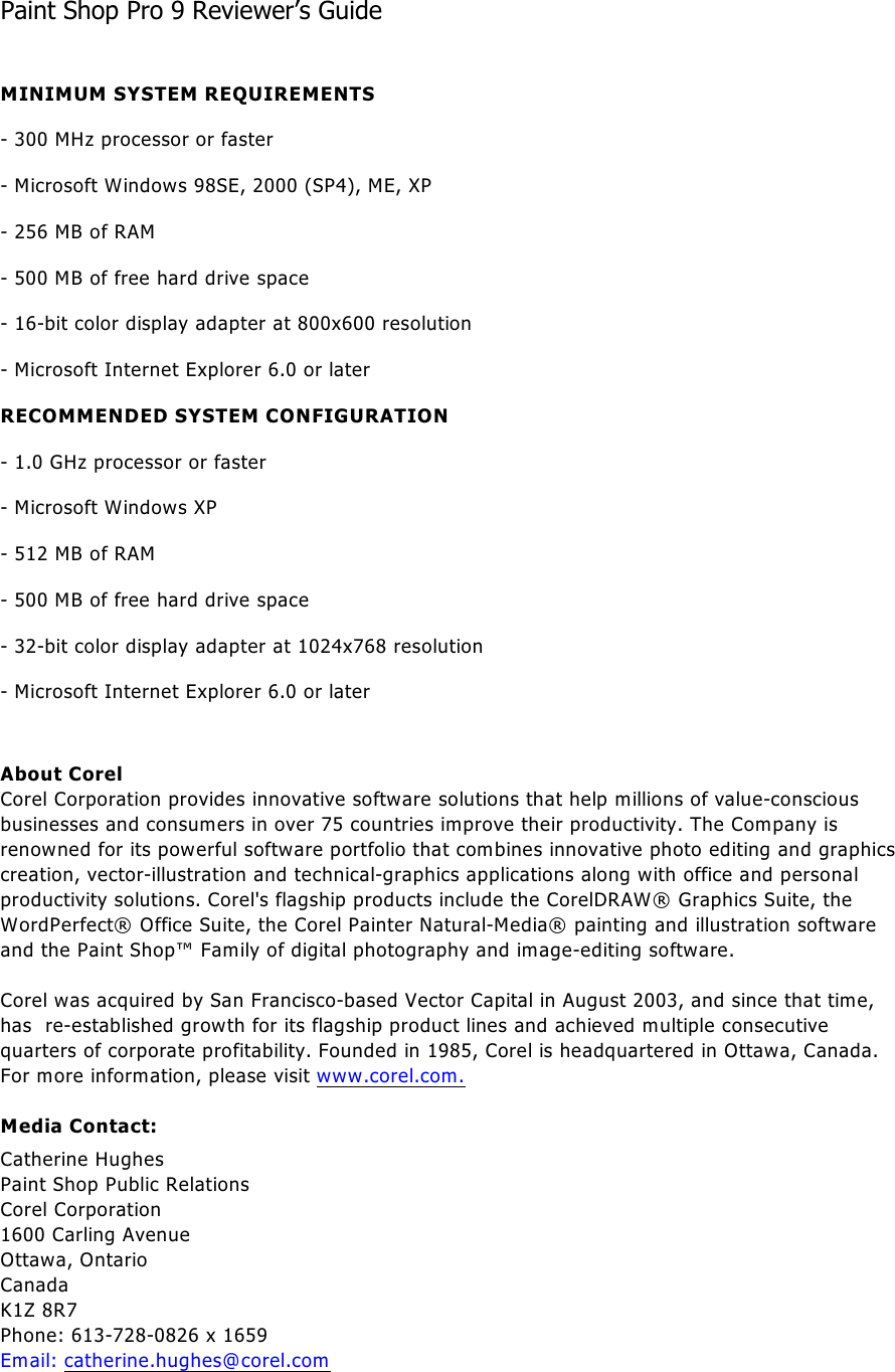 Page 9 of 9 - Corel Paint Shop Pro 9 - 9.0 Reviewer's Guide RG EN