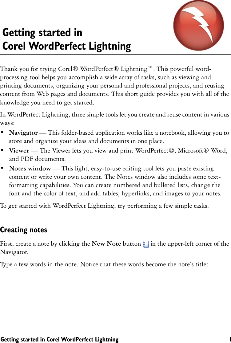 Page 2 of 7 - Corel Corel® WordPerfect® Lightning™ Getting Started Guide Word Perfect Office - X4 Lightning QG