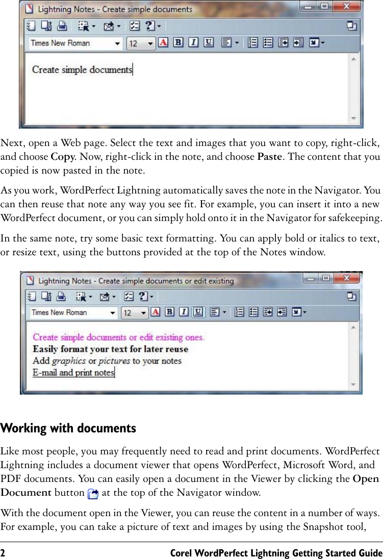 Page 3 of 7 - Corel Corel® WordPerfect® Lightning™ Getting Started Guide Word Perfect Office - X4 Lightning QG