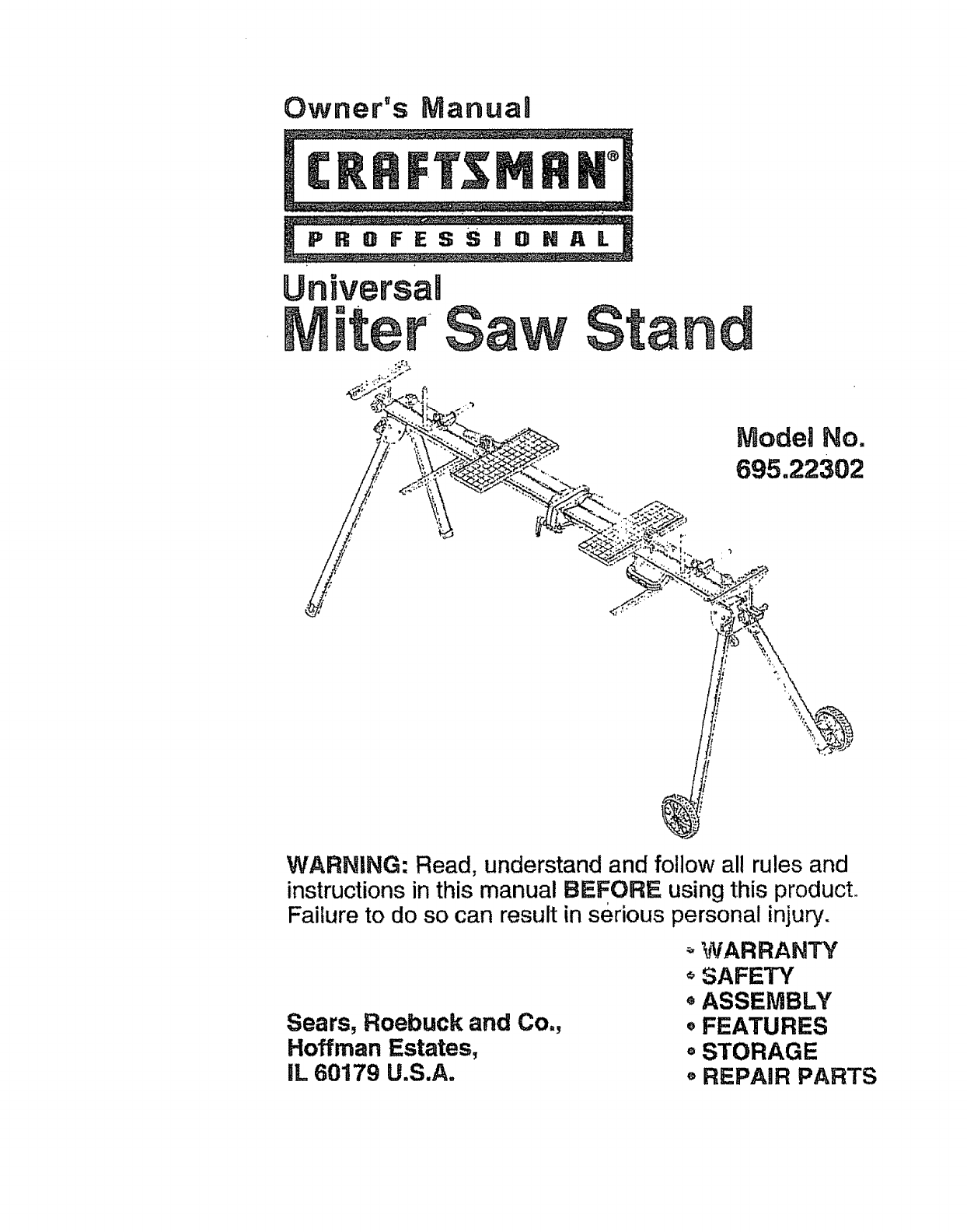 Craftsman 69522302 User Manual MITER SAW STAND Manuals And Guides L0905161