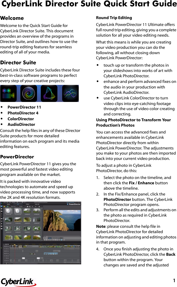 Page 1 of 4 - Cyberlink DirectorSuiteQSG Director Suite - Quick Start Guide QSG EN