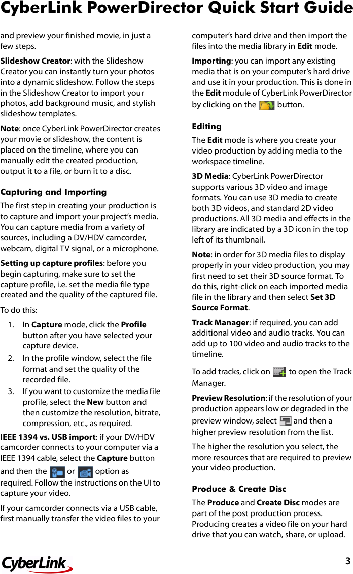 Page 3 of 6 - Cyberlink QuickStart Power Director - 10.0 Quick Start Guide 10 Qsg