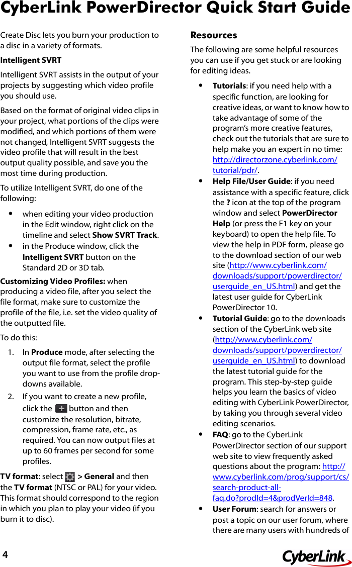 Page 4 of 6 - Cyberlink QuickStart Power Director - 10.0 Quick Start Guide 10 Qsg