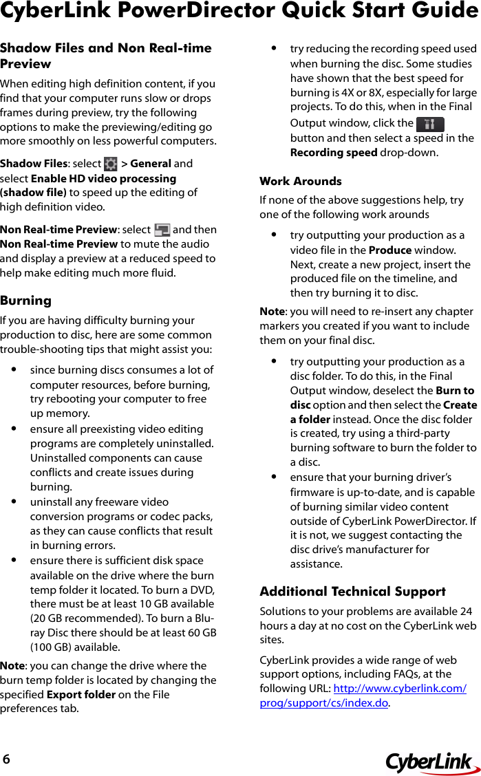 Page 6 of 6 - Cyberlink QuickStart Power Director - 10.0 Quick Start Guide 10 Qsg