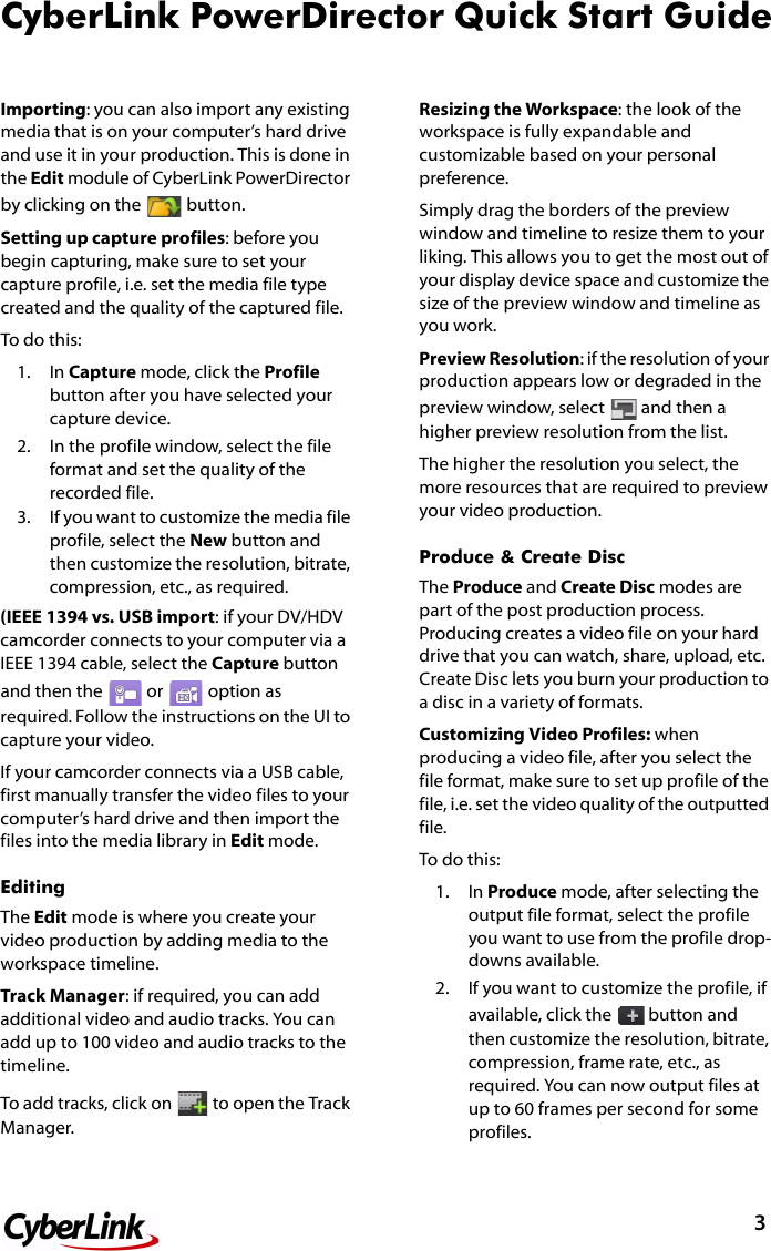Page 3 of 6 - Cyberlink QuickStart Power Director - 9.0 Quick Start Guide 9
