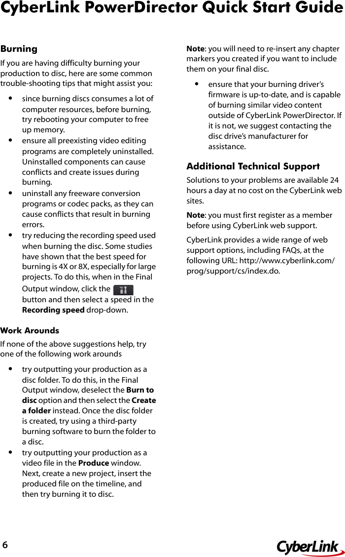 Page 6 of 6 - Cyberlink QuickStart Power Director - 9.0 Quick Start Guide 9
