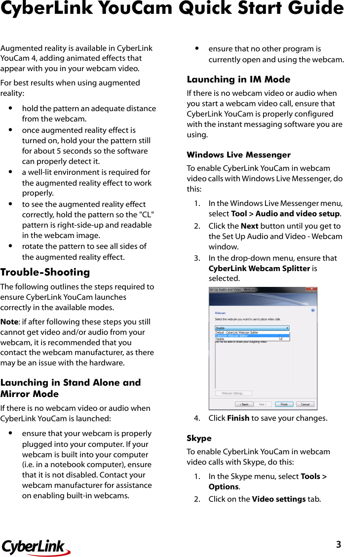 Page 3 of 4 - Cyberlink QuickStart You Cam - 4.0 Quick Start Guide 4 Qsg