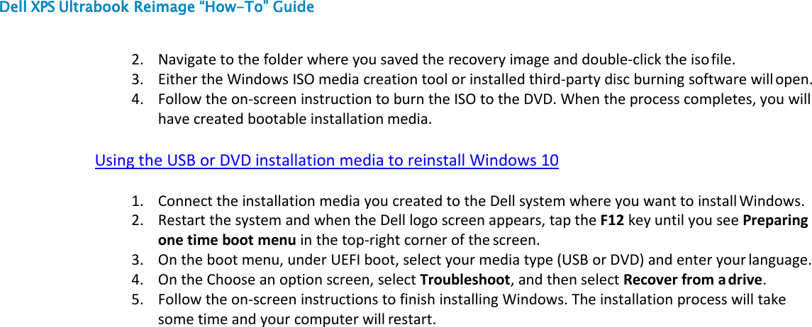 Page 8 of 12 - Dell XPS 13 9365 2-in-1 Re-image Guide - Operating Instructions Xps-13-9365-2-in-1-UG En