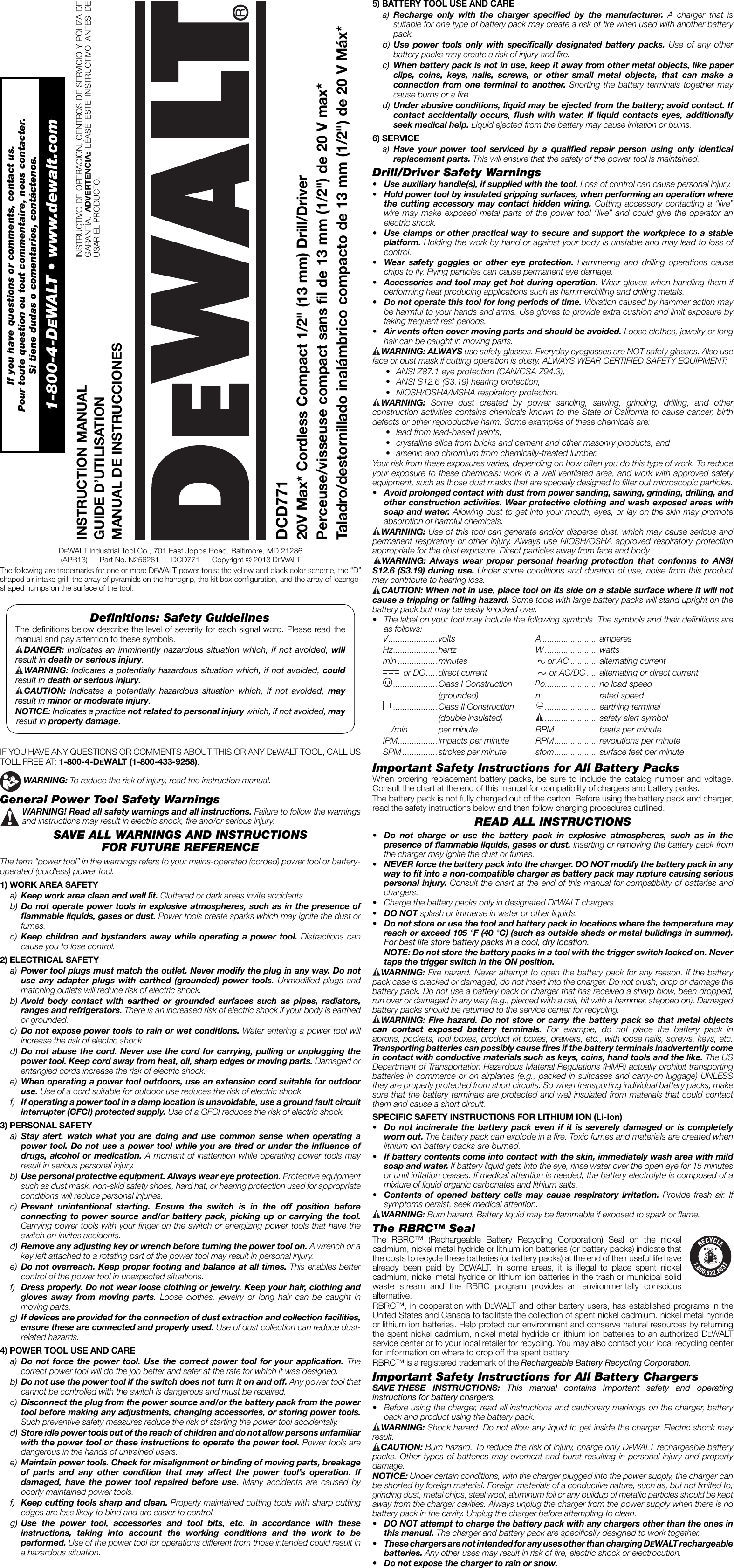 Page 1 of 7 - Dewalt Dcd771c2r N256261 Man Cdls Drill Driver DCD771 NA User Manual  A089a34b-e170-481e-a3a8-b5adf5990fb1