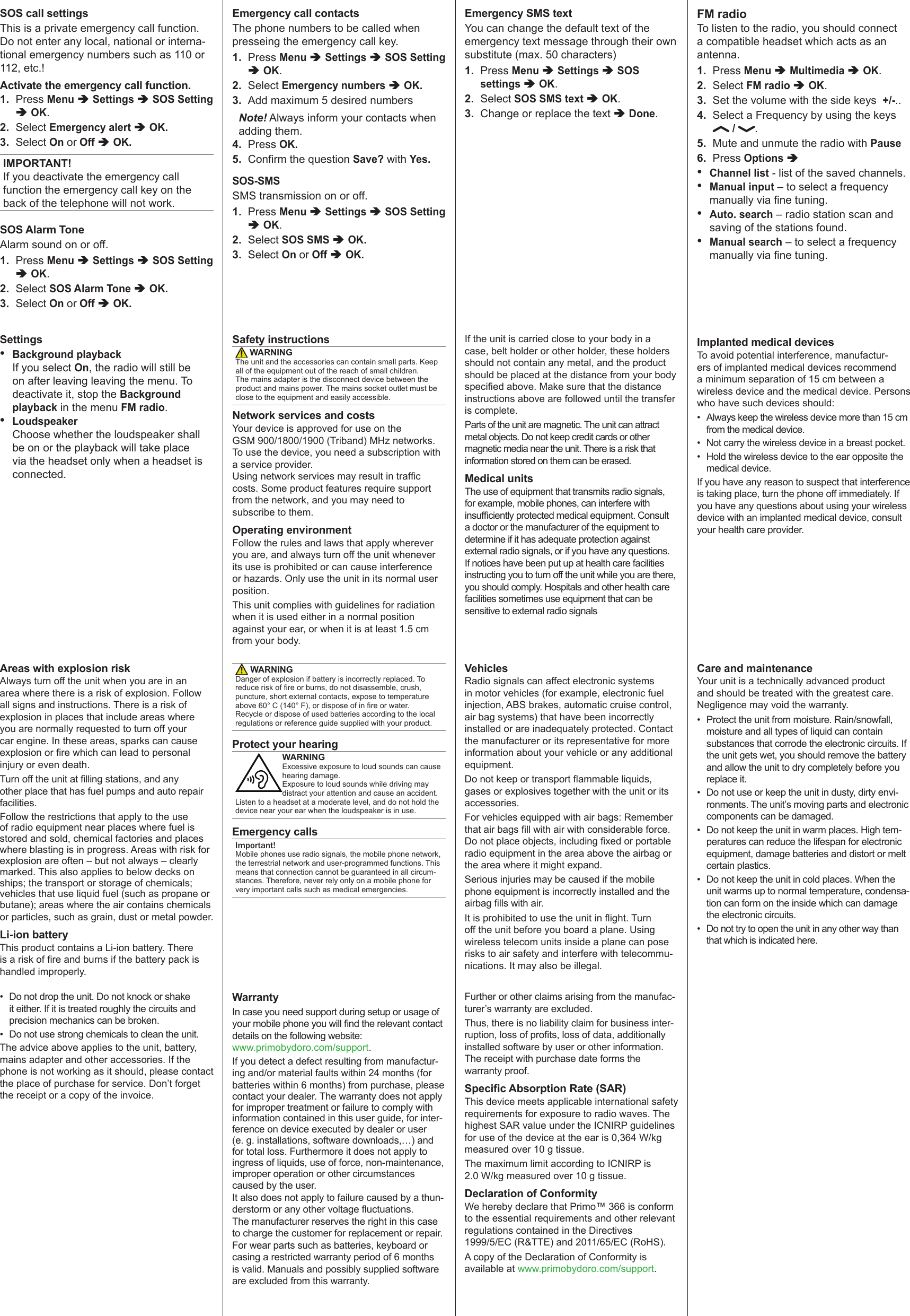 Page 2 of 2 - Doro  Primo 366 - Instructions For Use QSG EN