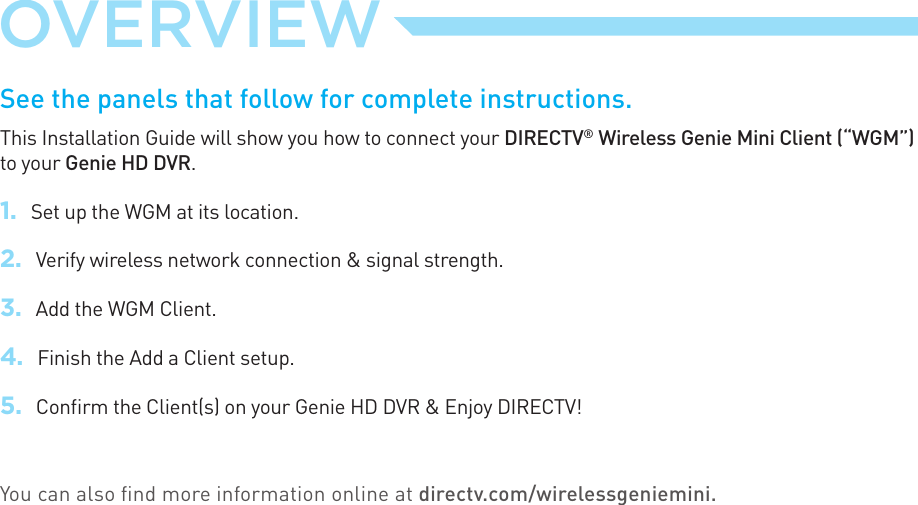 Page 2 of 8 - Dtv  DIRECTV C41W Wireless Genie Installation Guide