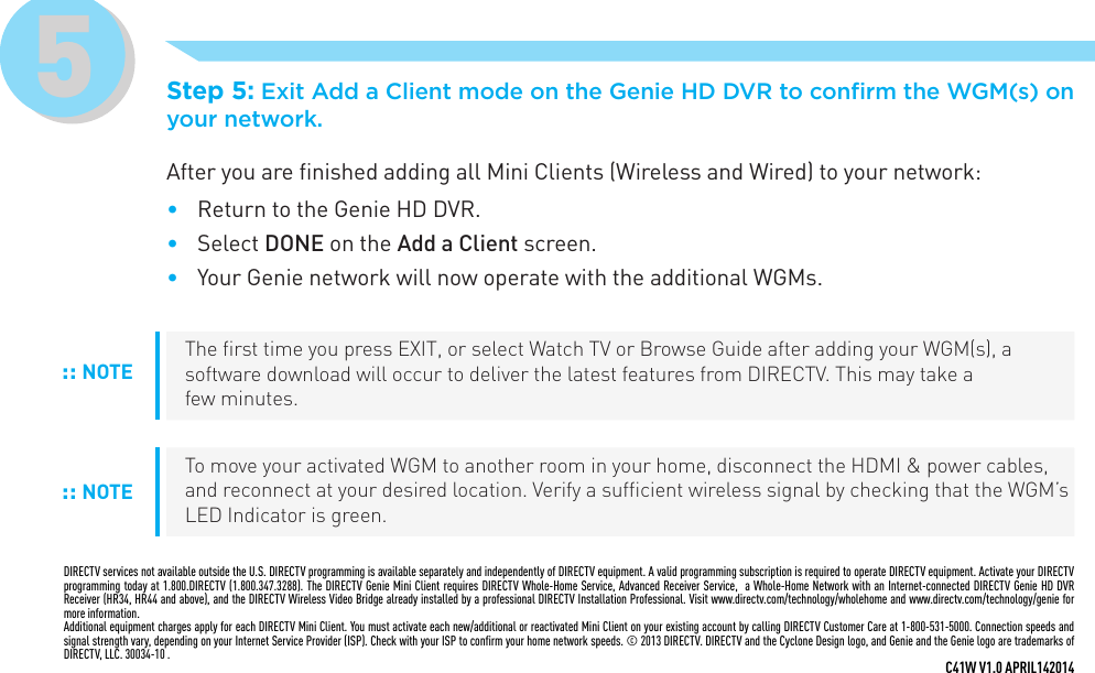 Page 8 of 8 - Dtv  DIRECTV C41W Wireless Genie Installation Guide