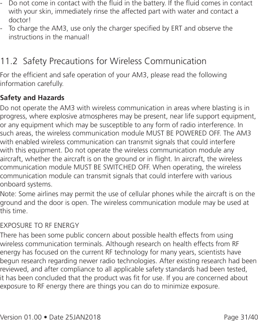 Page 31 of eResearchTechnology AM3G03 The Asthma Monitor AM3 is an electronic measurement device to monitor the lung function. User Manual 2AAUFAM3G03 UserMan