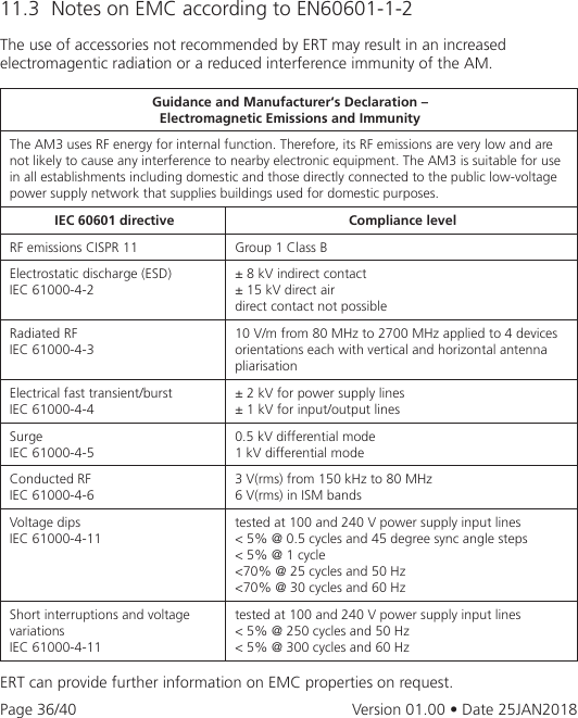 Page 36 of eResearchTechnology AM3G03 The Asthma Monitor AM3 is an electronic measurement device to monitor the lung function. User Manual 2AAUFAM3G03 UserMan