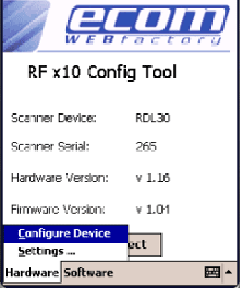  The screenshots shows the main window before and after a connection. After a successful connection to a scanner, the device information will be shown in the main window. 12.3 Hardware There is a “Hardware” menu for all hardware topics:   There are two entries inside this menu: Settings 