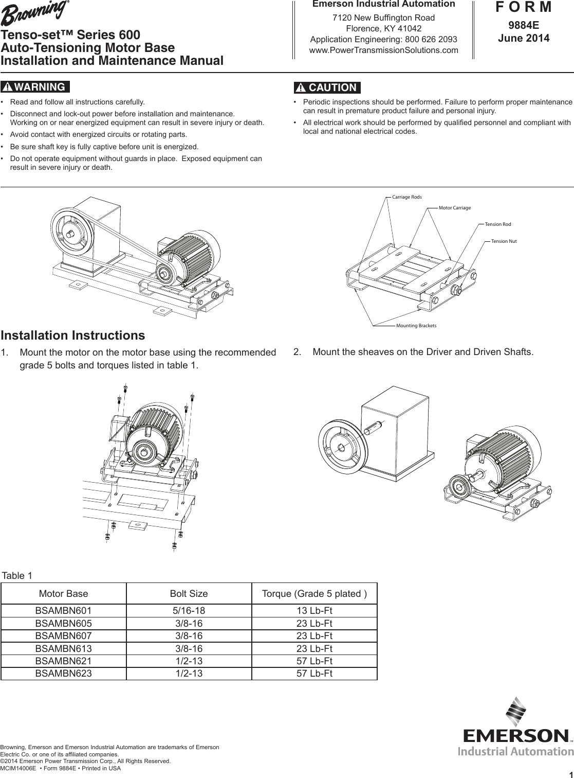 Page 1 of 3 - Emerson 600 MCIM14006E 9884E Browning Standard Motor Base Instruction And Maintenance Manual R7 User  3ea79e69-f2b6-4e2c-a632-3aa8b88f8b5f