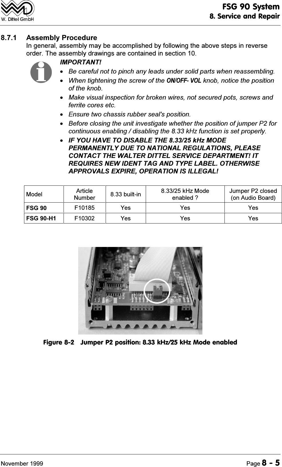 )6*6\VWHP6HUYLFHDQG5HSDLU1RYHPEHU 3DJH $VVHPEO\3URFHGXUH,QJHQHUDODVVHPEO\PD\EHDFFRPSOLVKHGE\IROORZLQJWKHDERYHVWHSVLQUHYHUVHRUGHU7KHDVVHPEO\GUDZLQJVDUHFRQWDLQHGLQVHFWLRQ,03257$17%HFDUHIXOQRWWRSLQFKDQ\OHDGVXQGHUVROLGSDUWVZKHQUHDVVHPEOLQJ:KHQWLJKWHQLQJWKHVFUHZRIWKH212))92/NQREQRWLFHWKHSRVLWLRQRIWKHNQRE0DNHYLVXDOLQVSHFWLRQIRUEURNHQZLUHVQRWVHFXUHGSRWVVFUHZVDQGIHUULWHFRUHVHWF(QVXUHWZRFKDVVLVUXEEHUVHDOVSRVLWLRQ%HIRUHFORVLQJWKHXQLWLQYHVWLJDWHZKHWKHUWKHSRVLWLRQRIMXPSHU3IRUFRQWLQXRXVHQDEOLQJGLVDEOLQJWKHN+]IXQFWLRQLVVHWSURSHUO\,)<28+$9(72',6$%/(7+(N+]02'(3(50$1(17/<'8(721$7,21$/5(*8/$7,2163/($6(&amp;217$&amp;77+(:$/7(5',77(/6(59,&amp;('(3$570(17,75(48,5(61(:,'(177$*$1'7<3(/$%(/27+(5:,6($33529$/6(;3,5(23(5$7,21,6,//(*$/0RGHO $UWLFOH1XPEHU EXLOWLQ N+]0RGHHQDEOHG"-XPSHU3FORVHGRQ$XGLR%RDUG)6* ) <HV <HV <HV)6*+ ) <HV <HV <HV)LJXUH-XPSHU3SRVLWLRQN+]N+]0RGHHQDEOHG