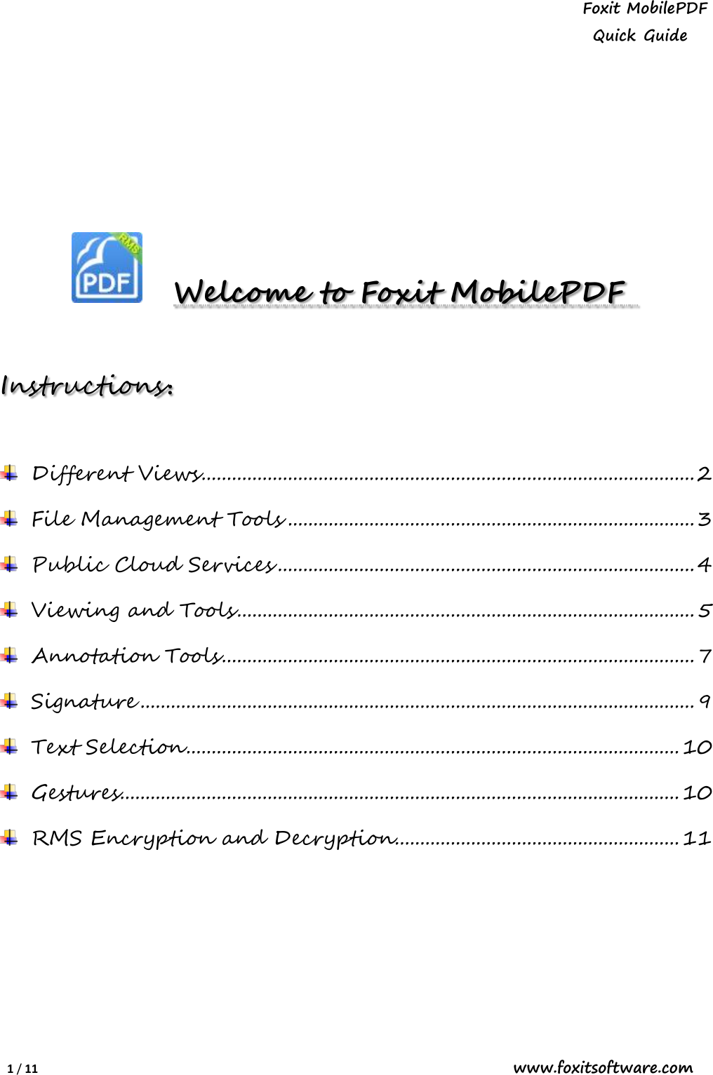 Page 1 of 11 - Foxit  Mobile PDF With RMS For Android - Quick Guide PDFWith RMSfor Um En