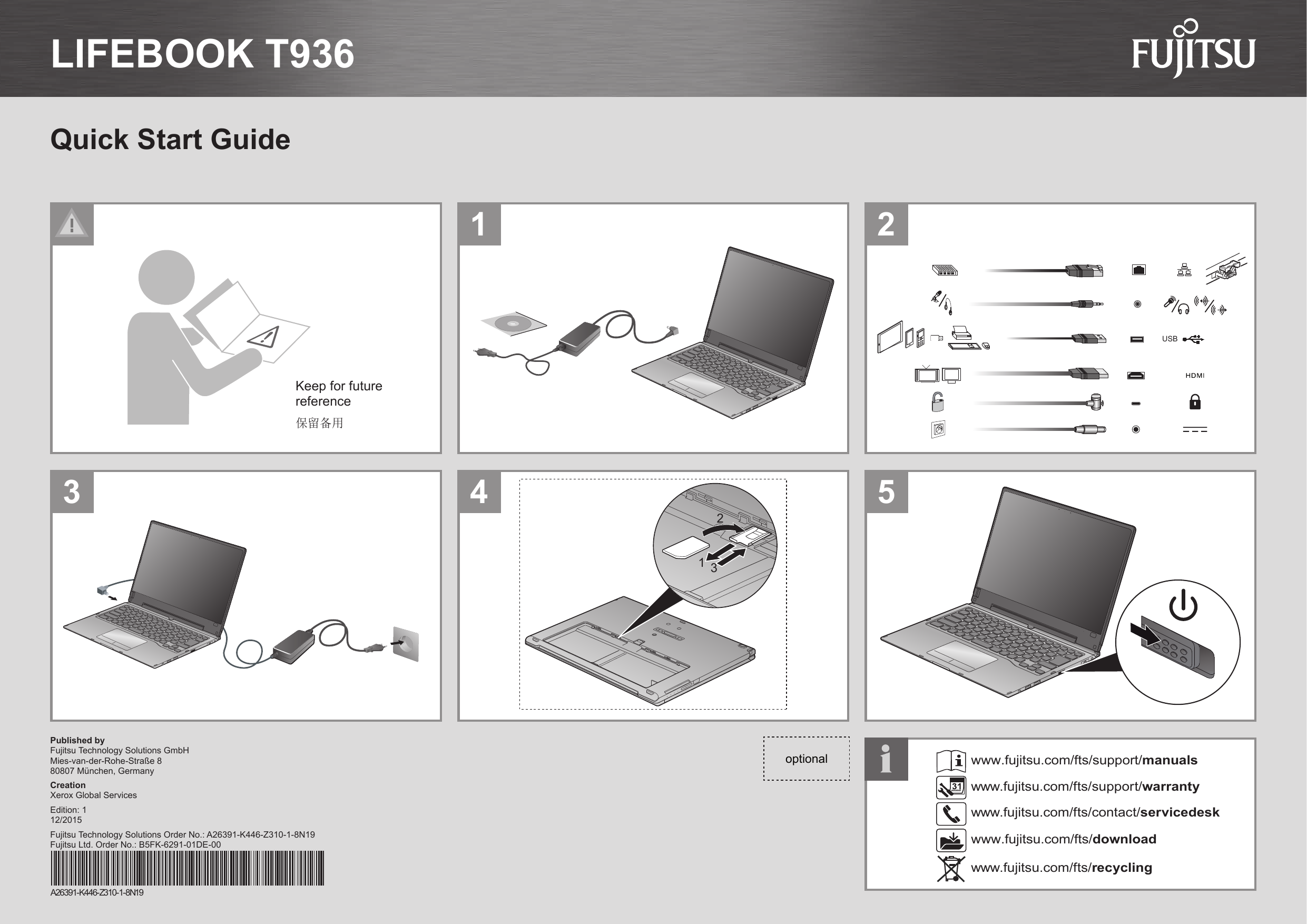 Page 1 of 2 - Fujitsu 440-N00420 Life Book T936 - Quick Start Guide LIFEBOOKT936 QG EN