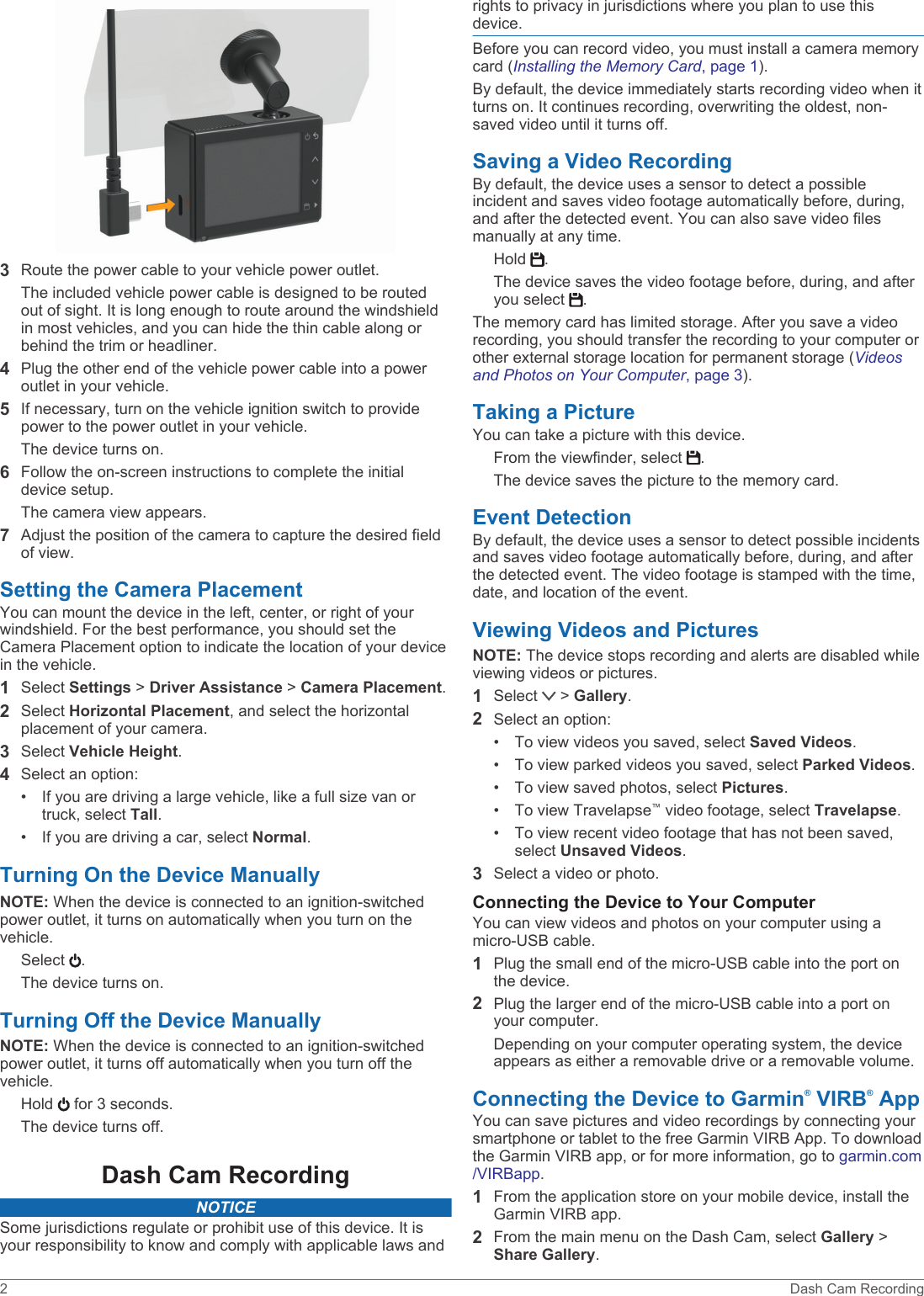 Page 6 of 12 - Garmin  Dash Cam 65W - Owner’s Manual OM EN